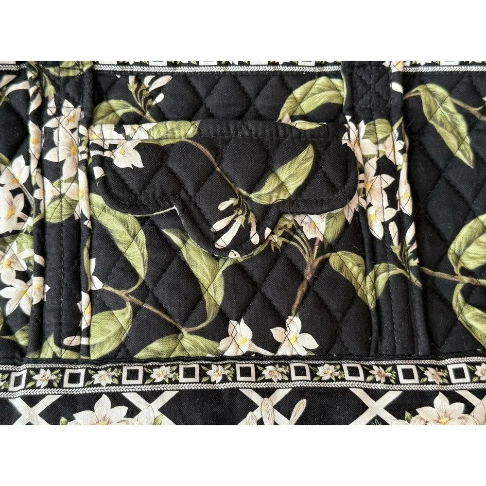 Retired Vera Bradley Black Jasmine Floral Quilted Medium Tote & Makeup Bag EUC